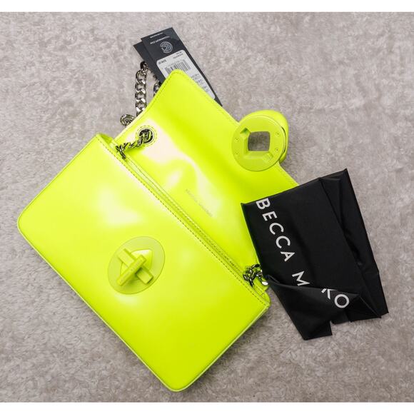 Rebecca Minkoff Neon Yellow G Silver Chain Small Shoulder Handbag NWT - Picture 4 of 14